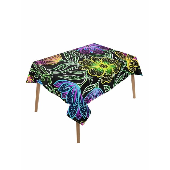 Abstract Flower Rectangle Tablecloth, Geometric Colorful Floral Leaf Plant Waterproof & StainResistant Tablecloth, Washable Oil-proof Table Cover for Dining/Party/Wedding/Camping/Buffet 60x84 In