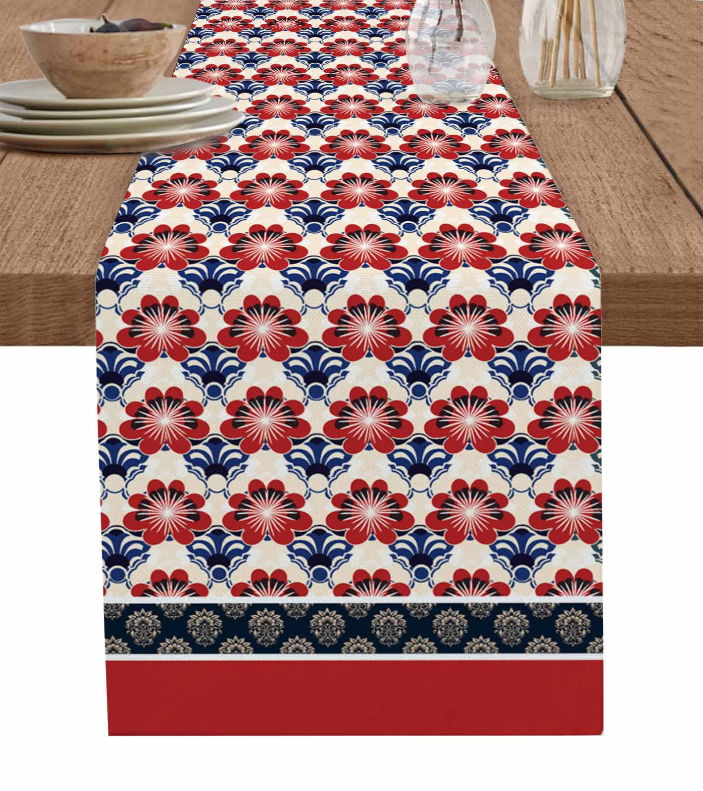Abstract Flower Red Retro Table Runner Kitchen Dining Table r