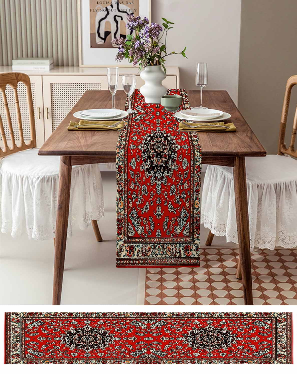 Assorted Table Runners Abstract Flower Retro Ethnic Style Table Runner 13x36in Non-Slip Cotton ...