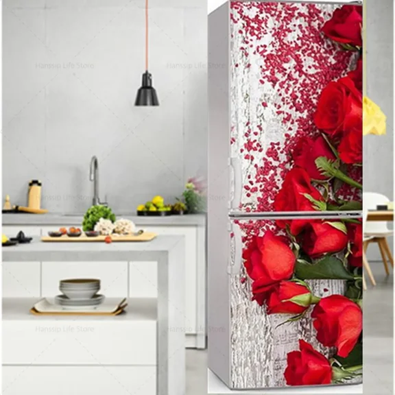 Abstract Flower Seaside Fridge Wallpaper Stickers Waterproof PVC Refrigerator Door Cover Wall Art Mural Landscape Mural Sticker