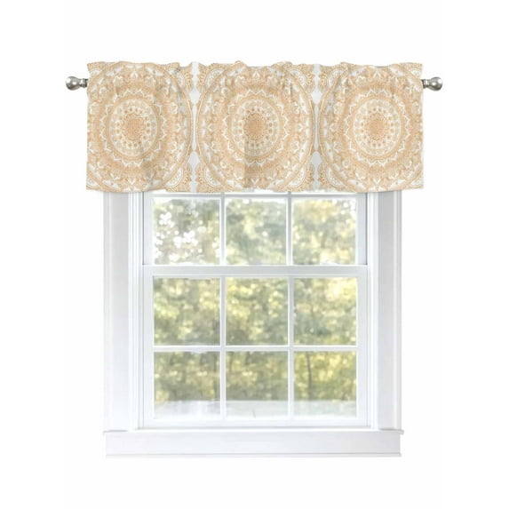 Abstract Flower Valances for Windows Boho Orange Floral Bohemian Style Rod Pocket Curtains Valance Short Window Treatment Drapes for Living Room, Bedroom Bathroom 56" W x 16" L