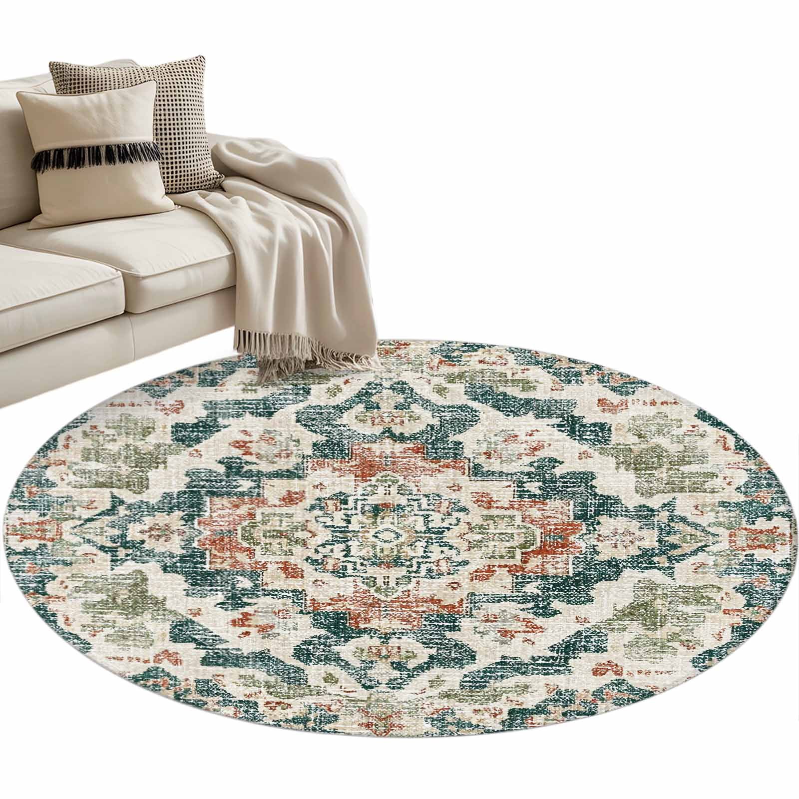 Nationals Rug Abstract Flowers Area Rug, Green Red Retro Medieval National Style ...