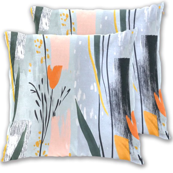Abstract Flowers Art Design 20x20in 2-Piece Cotton Fleece Throw Pillow Covers, Shrink Resistant, Hidden Zip
