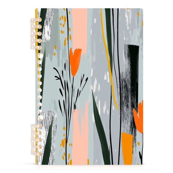 Abstract Flowers Art Design A5 8.3x5.7in PP Notebook, Adjustable Rings, 60 Sheets, Diary or Journey Note