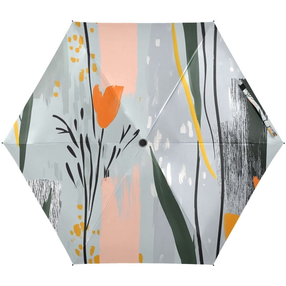 Abstract Flowers Art Design Umbrellas for Sun Auto Open Close UV50+ Waterproof 5-Fold Compact Fiberglass Frame