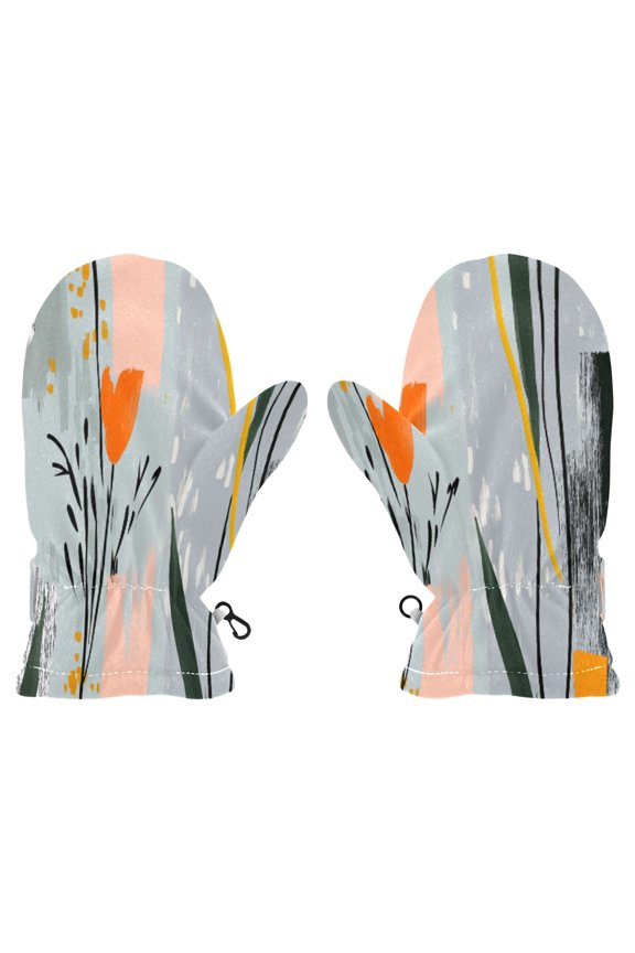 Abstract Flowers Art Design Witch Cauldron Pattern Cold Weather Mittens Cozy Gloves with Adjustable Fit Perfect for Outdoor Fun