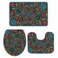 thumbnail image 1 of Abstract Flowers Bathroom Rugs Set Retro Abstract Blue Pink Orange Floral Leaf Blue Non Slip Absorbent Soft Bath Mats 3 Piece Set with Bathroom Rug, U-Shaped Floor Mat, Toilet Seat Cover Small Size, 1 of 9