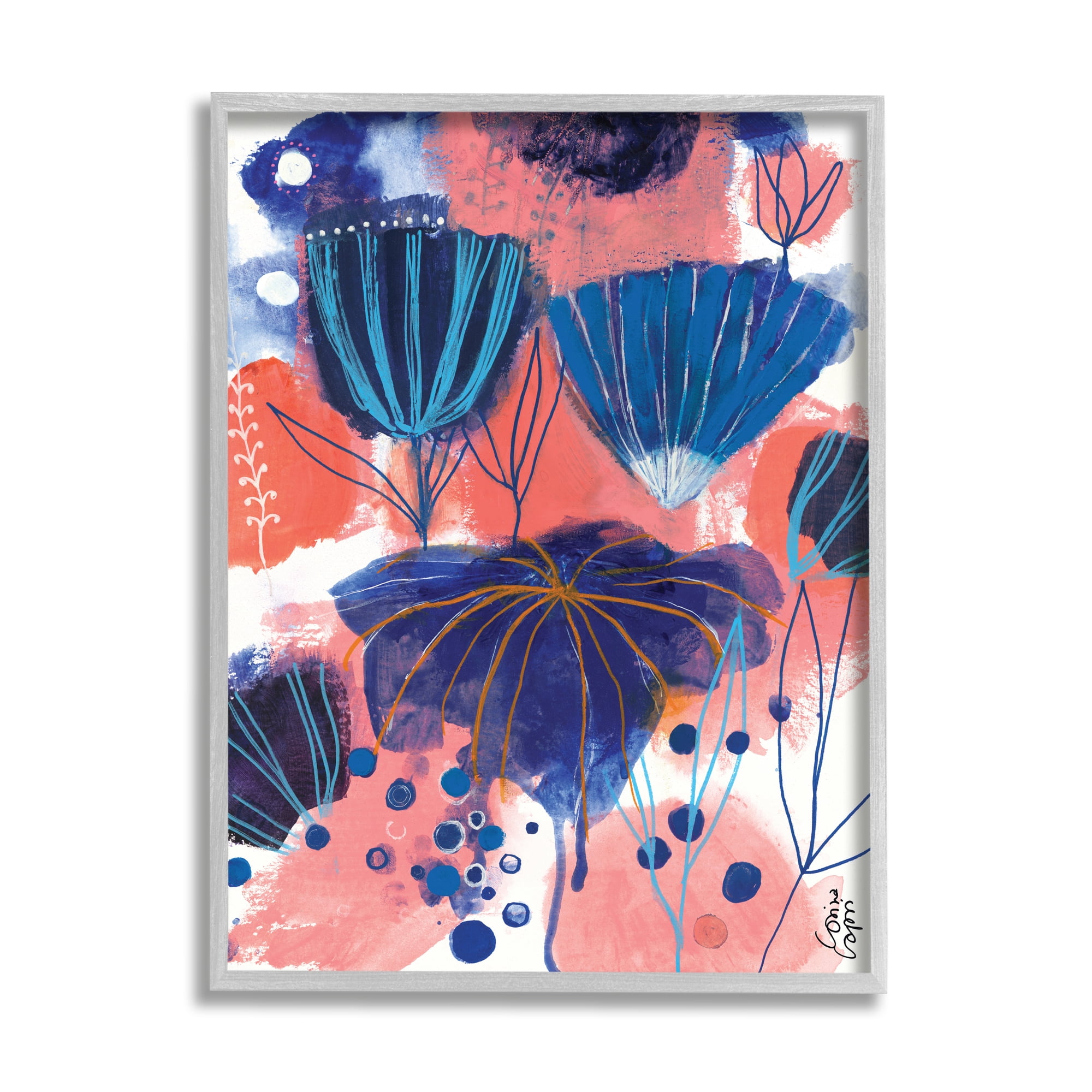 Stupell Industries Abstract Flowers Blooming Playful Blue Orange Pink,16 x 20,Designed by Corina Capri