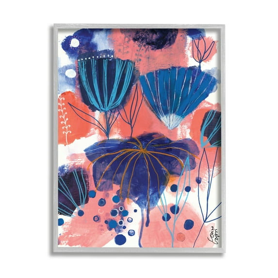 Stupell Industries Abstract Flowers Blooming Playful Blue Orange Pink,16 x 20,Designed by Corina Capri