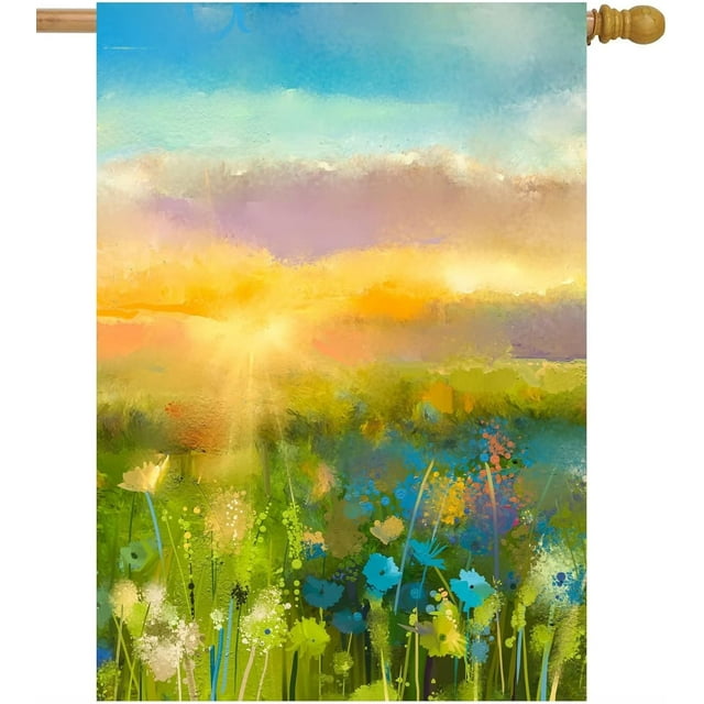 Abstract Flowers Daisy Fields Sunset Meadow Spring Summer Landscape
