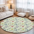 Abstract Flowers Dandelion Round Rug 5ft Country Floral on Green ...