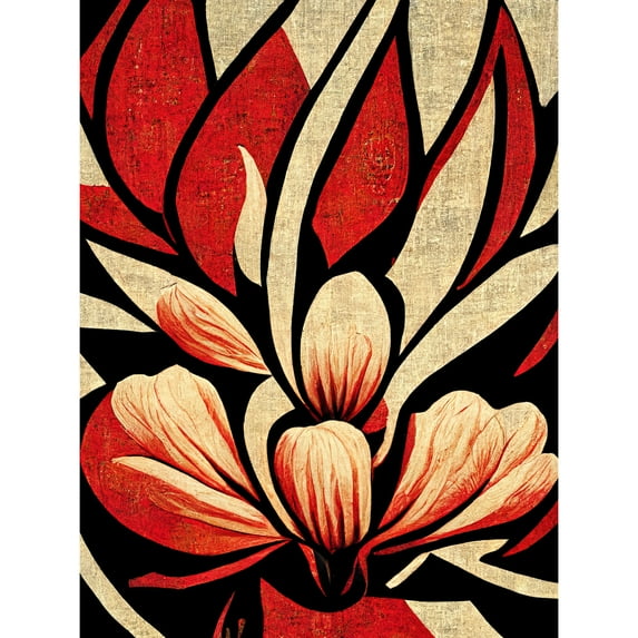 Abstract Flowers Design Cream Red Black Vivid Bold Large Wall Art Poster Print Thick Paper 18X24 Inch
