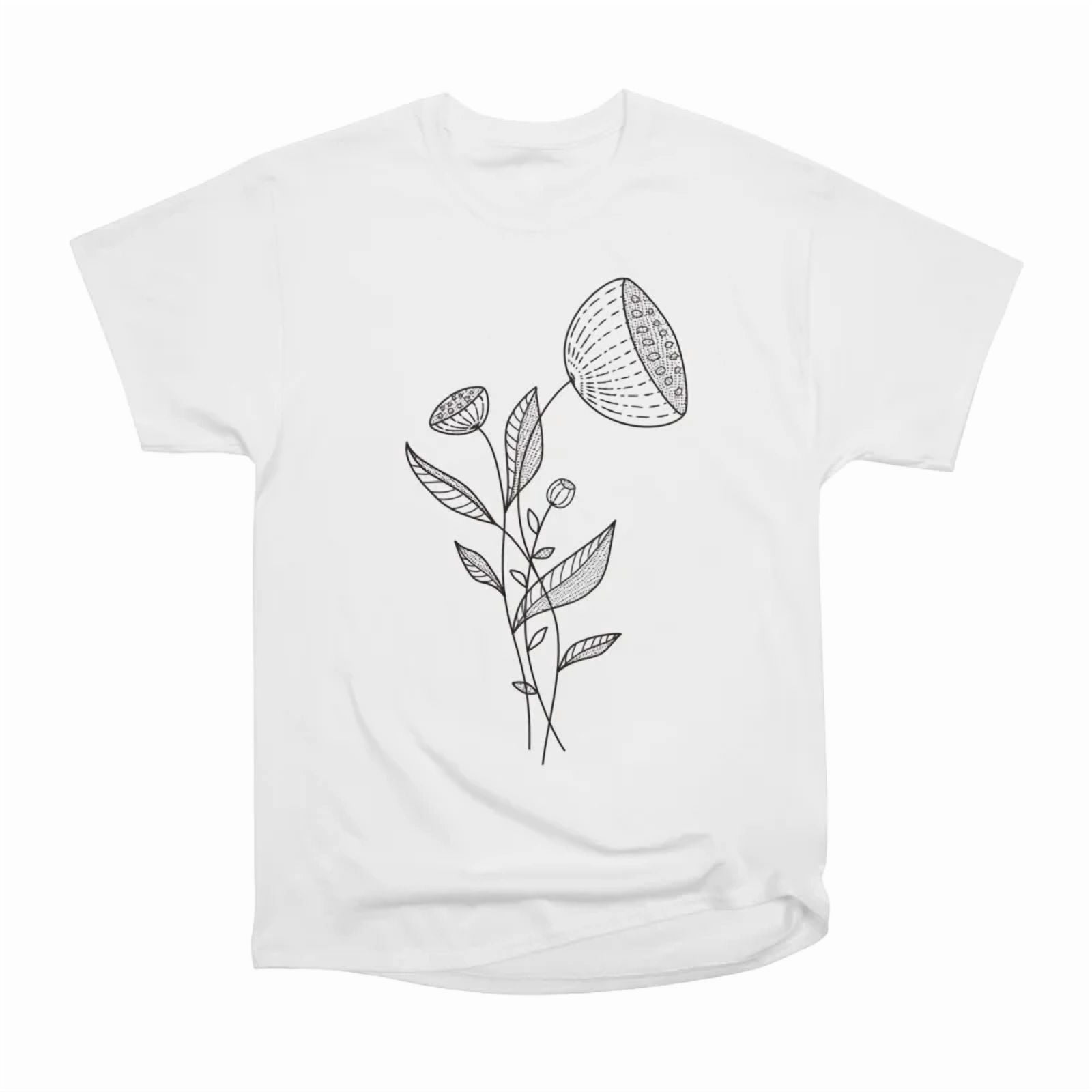 Abstract Flowers Doodle Black And White Elegant Line Art T-Shirt Tee ...