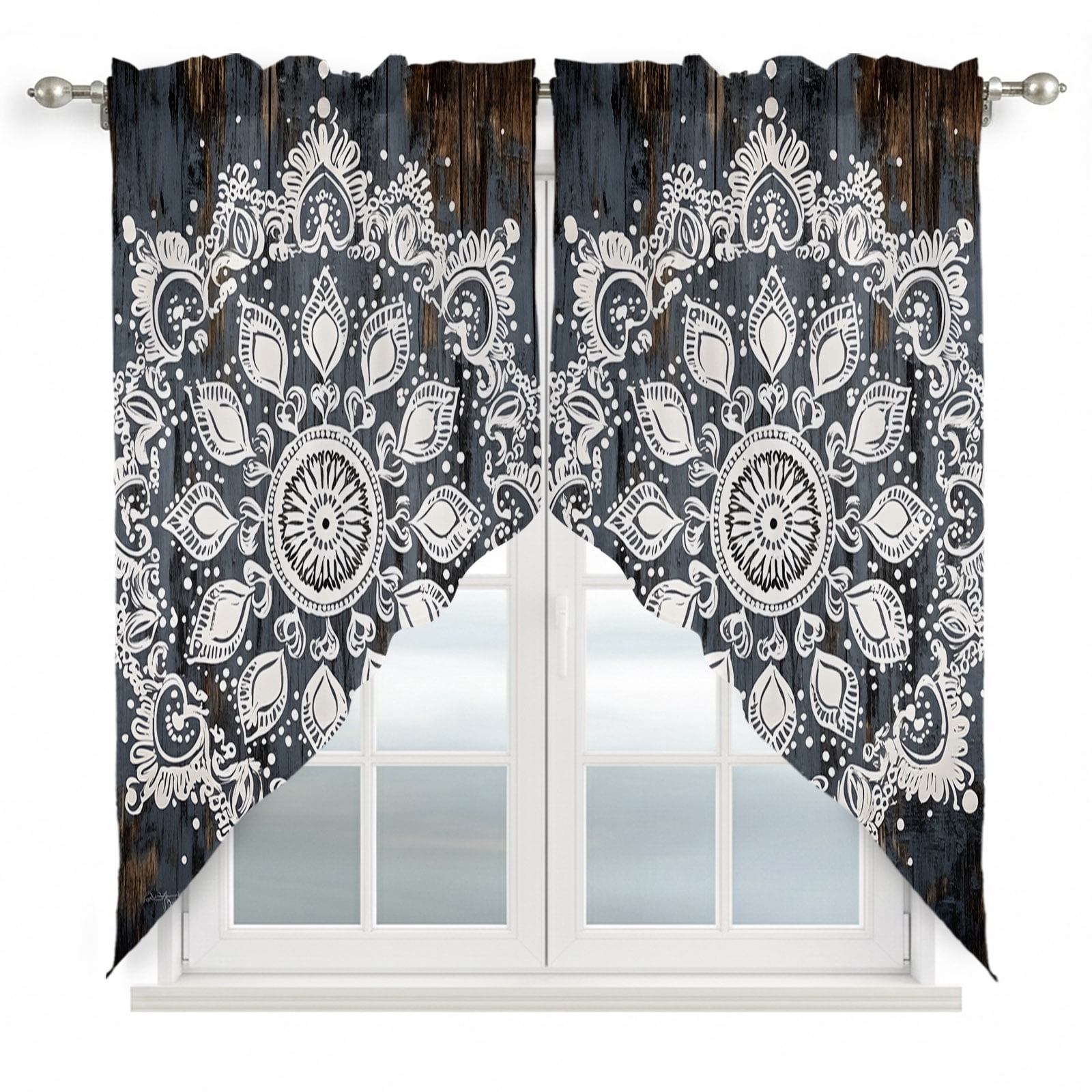 Abstract Flowers Ethnic Swag Valances for Windows 45 inches Long, Blue ...