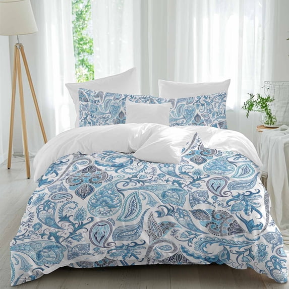 Abstract Flowers Full Duvet Cover Set, Retro Paisley Floral Pattern ...