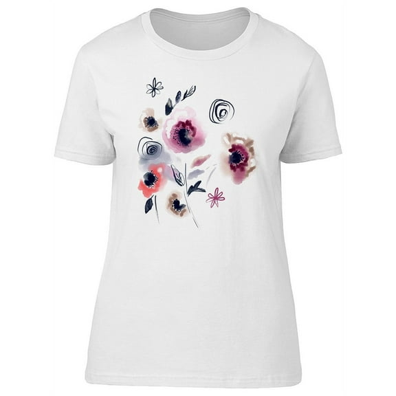 Abstract Flowers In Watercolor T-Shirt Women -Image by Shutterstock, Female Large