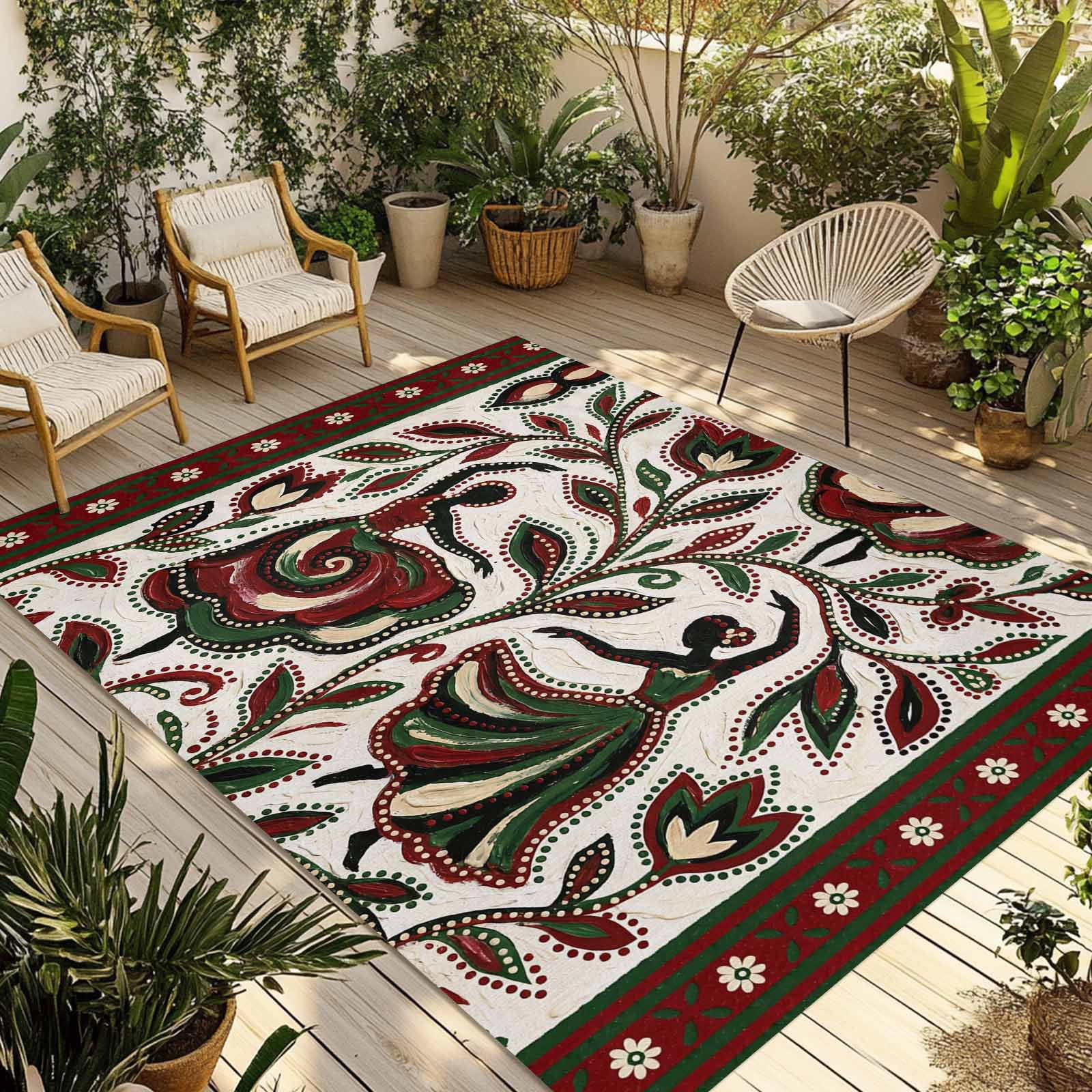 Abstract Flowers Outdoor Rug for Patio/Deck/Porch, Non-Slip Large Area ...