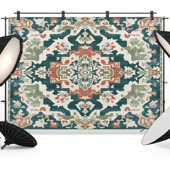 Abstract Flowers Photography Backdrop 7x5FT, Red Green Vintage Medieval National Style Photo Backdrops, Background for Photography Studio Photo Studio Background, Back Drop for Photoshoot