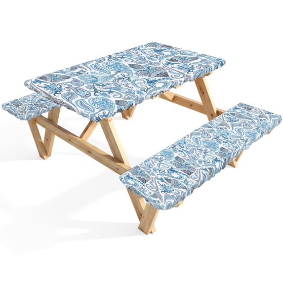 Abstract Flowers Picnic Table Cover with Bench Covers Retro Paisley ...