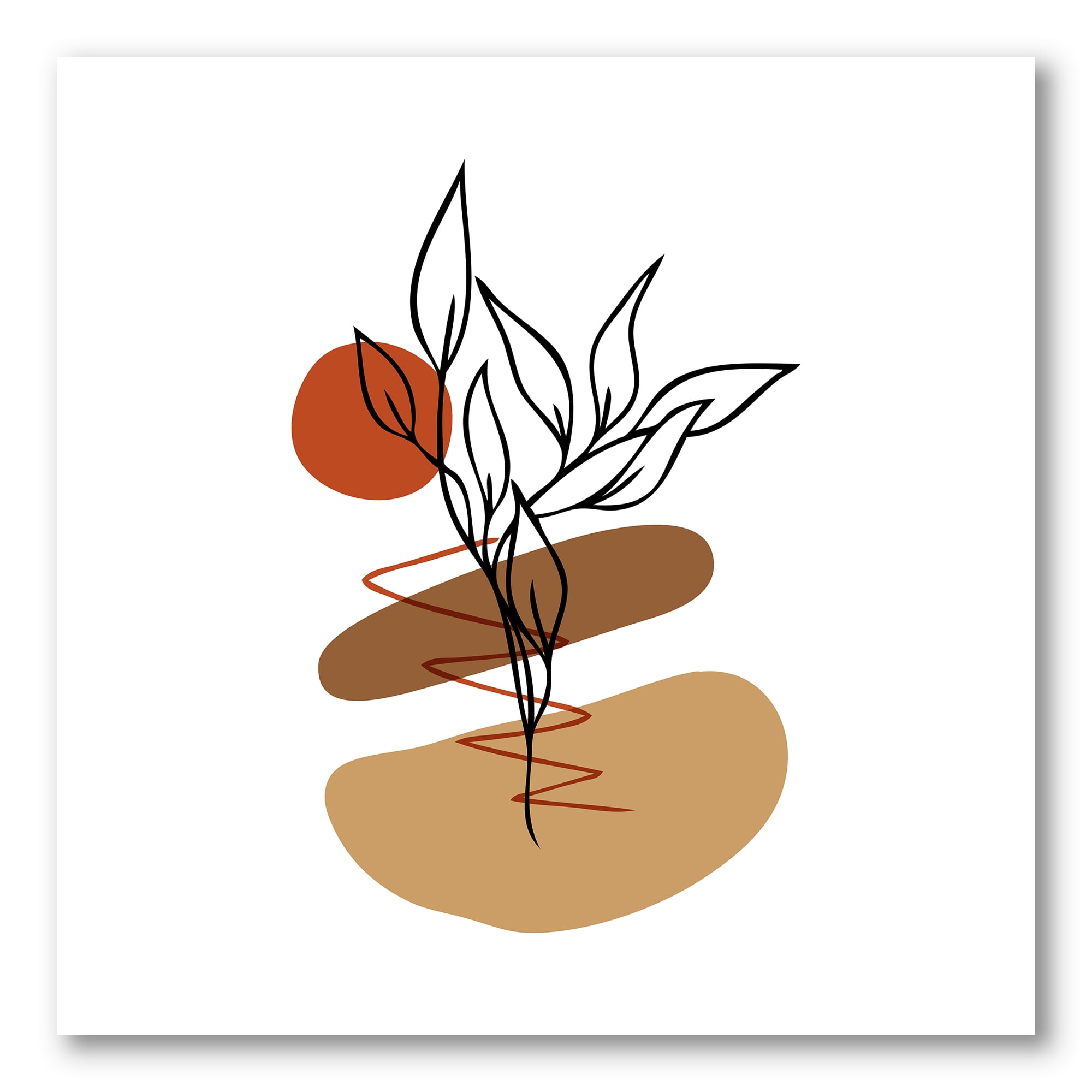 Abstract Flowers Plants With Elementary Shapes II 36 in x 36 in Painting Canvas Art Print, by Designart
