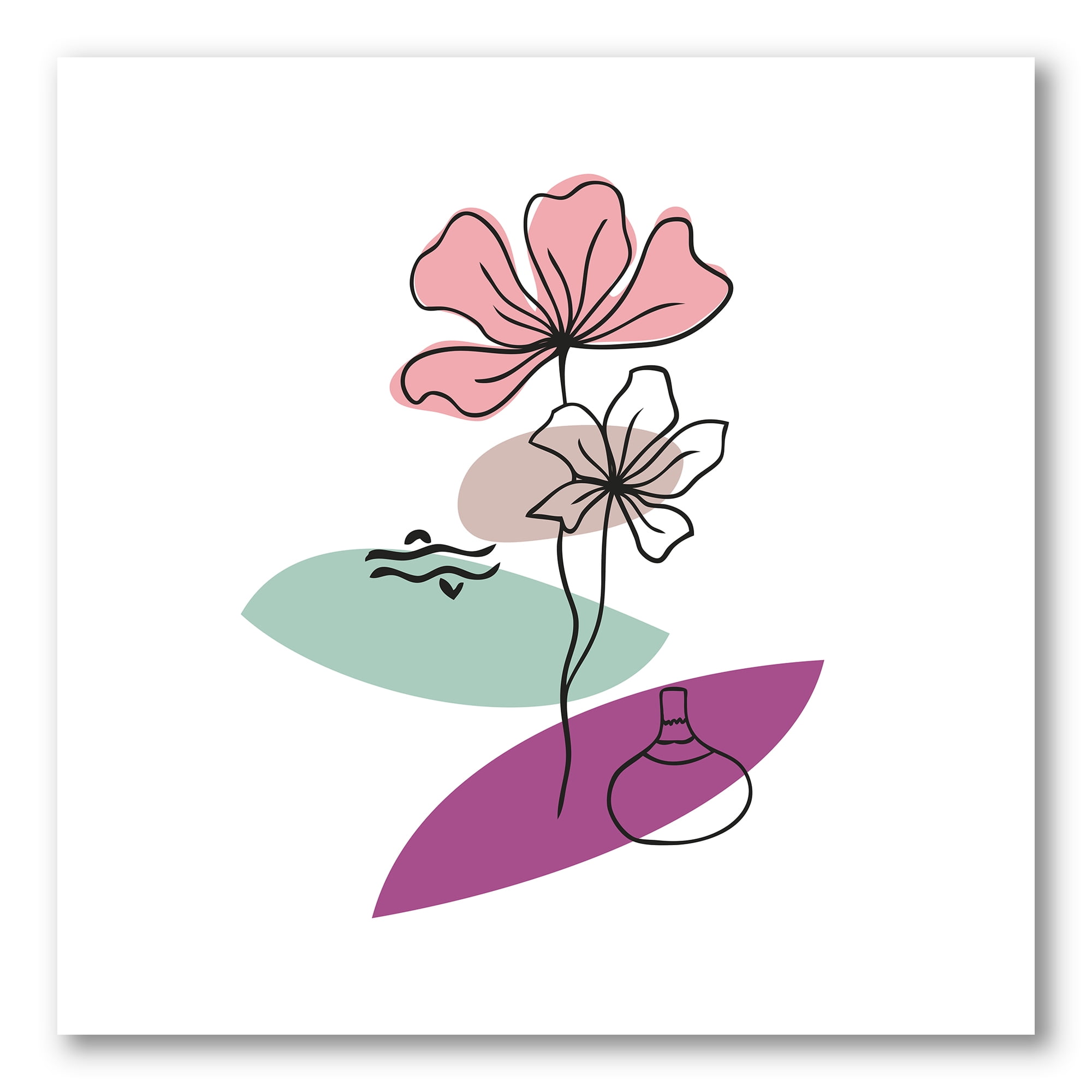 Abstract Flowers Plants With Elementary Shapes IV 16 in x 16 in Painting Canvas Art Print, by Designart