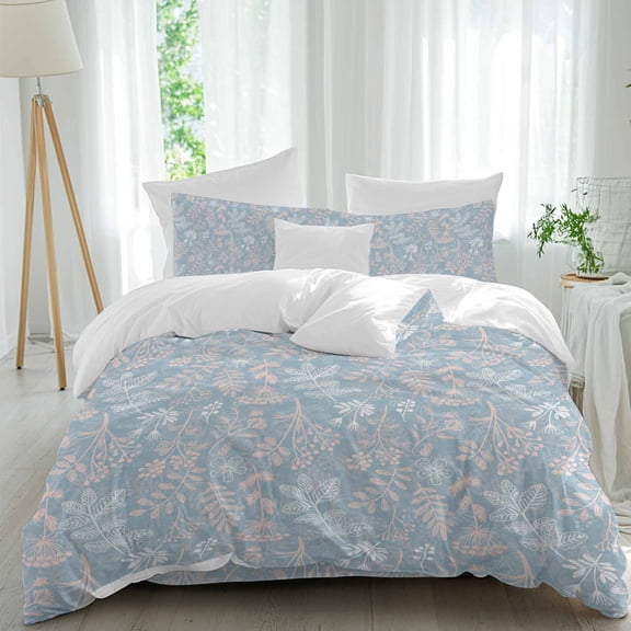 Abstract Flowers Queen Size Comforter Set, Pink Dandelion Lavender Wild Botanical Leaf Blue Bedding for All Seasons, 4 Pcs Bed Set, 1Quiltcover (90"x92") ,1Sheet(94"x116"), 2Pillowcases (30"x20")