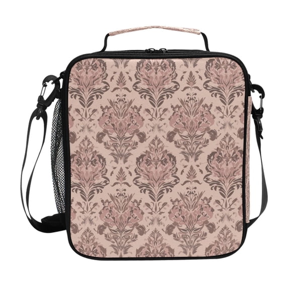 Abstract Flowers Retro Tone Insulated Lunch Bag Reusable Lunch Box Lunch Container with Straps