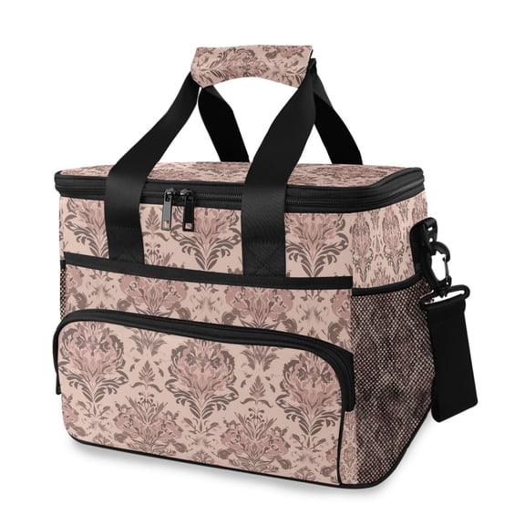 Abstract Flowers Retro Tone Portable Cooler Lunch Box Reusable Insulated Lunch Bag Leakproof 15L