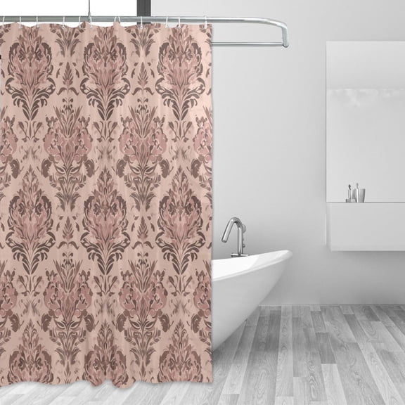 Abstract Flowers Retro Tone Shower Curtains with 12 Hooks Waterproof Bathroom Decor 66" x 72"