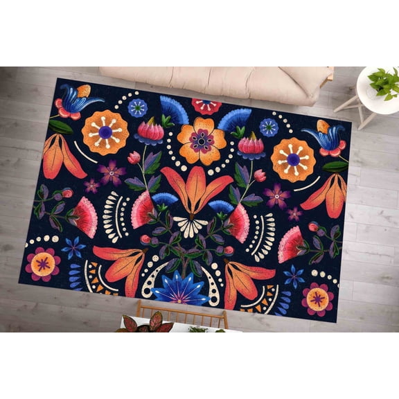 Abstract Flowers Rugs, Blue Flowers Rug, Flower Rugs, Runner Rug, Corridor Rug, 3D Printeds Rug, Handmade Gift, Non Slip Rug, Trendy Rug, 2.6'x4' - 80x120 cm