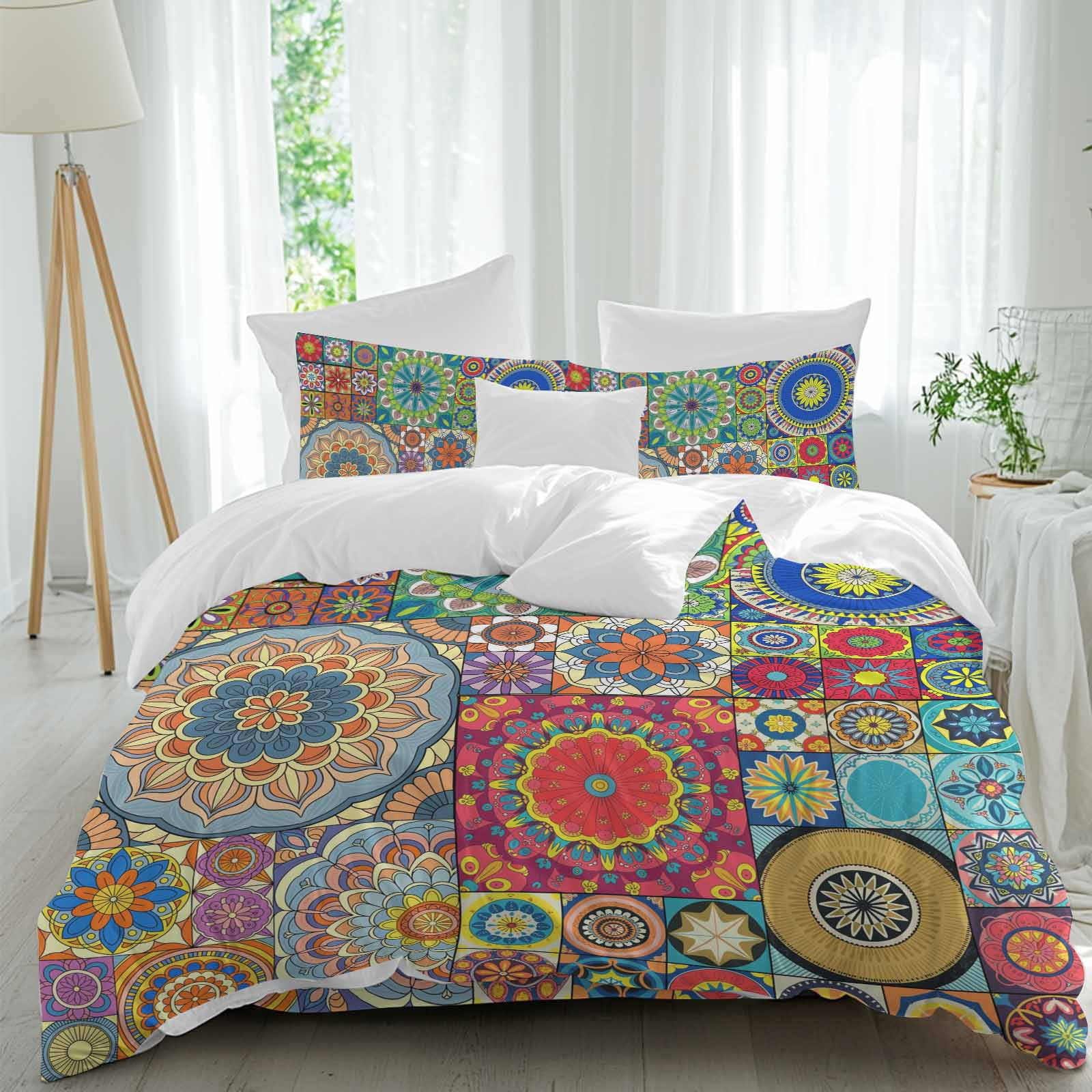 Abstract Flowers Twin Size Comforter Set, Ethnic Style Colorful Floral ...