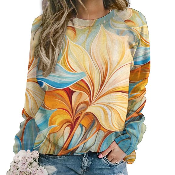 Abstract Flowers Women's Floral Printed Sweatshirt Long Sleeve Crewneck Casual Loose Vintage Graphic Pullover Tops