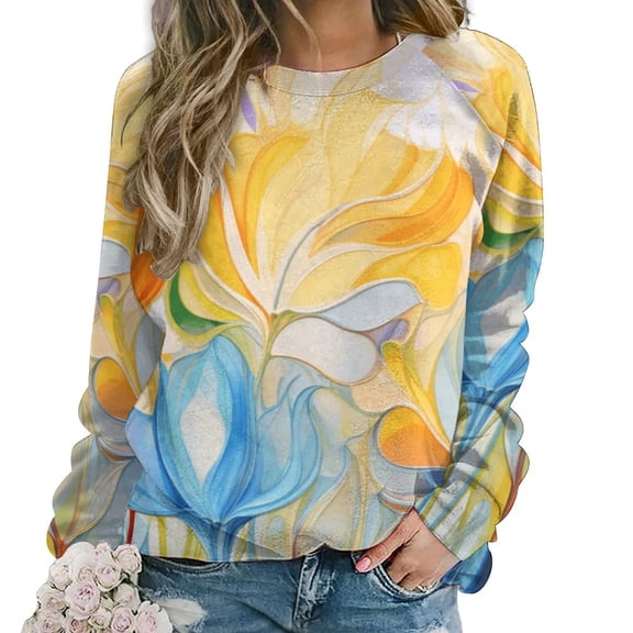 Abstract Flowers Women's Floral Printed Sweatshirt Long Sleeve Crewneck Casual Loose Vintage Graphic Pullover Tops