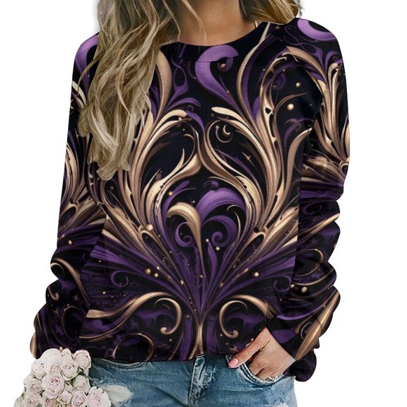 Abstract Flowers Womens Casual Crewneck Sweatshirt Long Sleeve Tops Cute Pullover Loose Fit