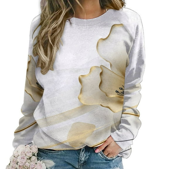 Abstract Flowers Womens Casual Crewneck Sweatshirt Long Sleeve Tops Cute Pullover Loose Fit