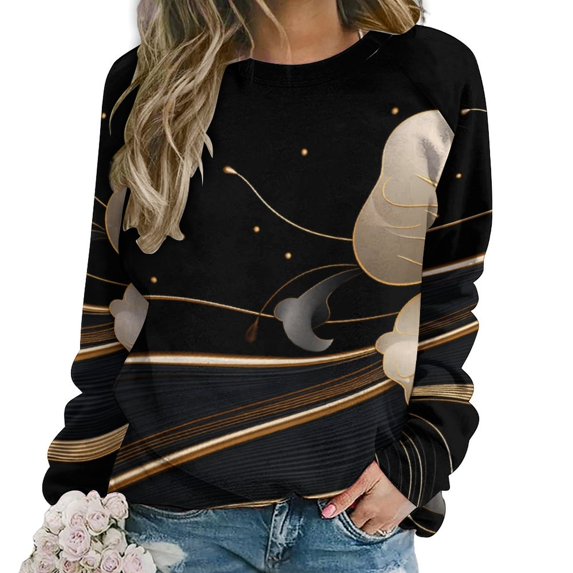 Abstract Flowers Womens Casual Crewneck Sweatshirt Long Sleeve Tops Cute Pullover Loose Fit