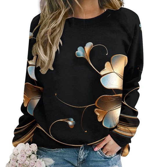 Abstract Flowers Womens Oversized Sweatshirts Hoodies Crewneck Casual Tops Comfy FallWinter Clothes 2024