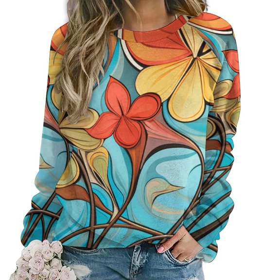Abstract Flowers Womens Oversized Sweatshirts Hoodies Crewneck Casual Tops Comfy FallWinter Clothes 2024