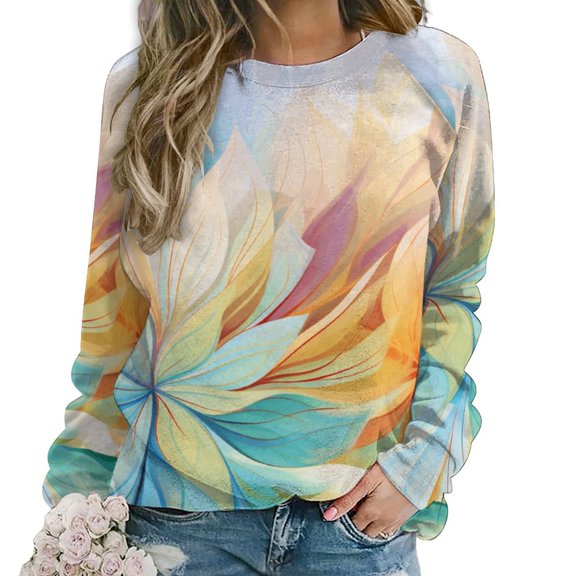 Abstract Flowers Womens Oversized Sweatshirts Hoodies Crewneck Casual Tops Comfy FallWinter Clothes 2024