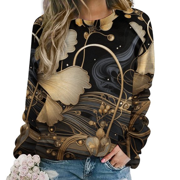 Abstract Flowers Womens Oversized Sweatshirts Hoodies Crewneck Casual Tops Comfy FallWinter Clothes 2024