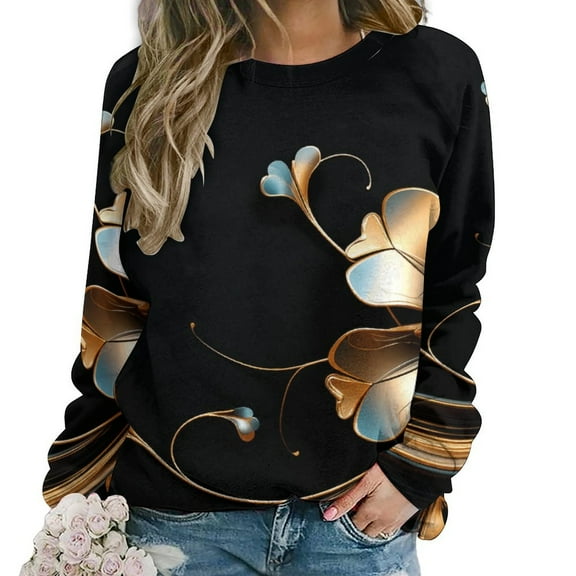 Abstract Flowers Womens Oversized Sweatshirts Hoodies Crewneck Casual Tops Comfy FallWinter Clothes 2024