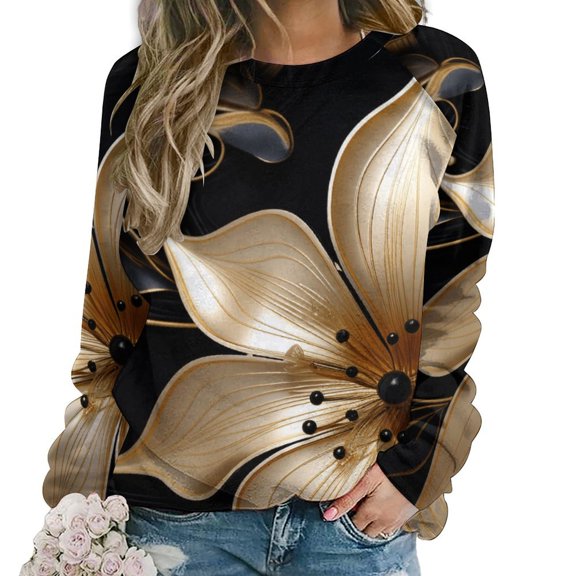 Abstract Flowers Womens Oversized Sweatshirts Hoodies Crewneck Casual Tops Comfy FallWinter Clothes 2024