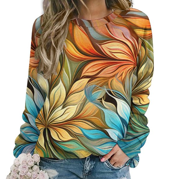 Abstract Flowers Womens Oversized Sweatshirts Hoodies Crewneck Casual Tops Comfy FallWinter Clothes 2024