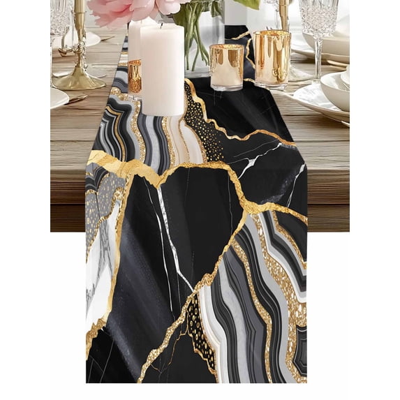 Abstract Flowing Marble Fluid Art Table Runners 60 Inches Long Black ...