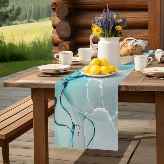 Abstract Flowing Marble Texture Table Runner 60 Inch Long Turquoise ...