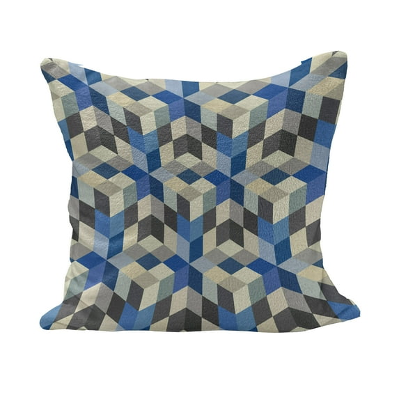 Abstract Fluffy Throw Pillow Cushion Cover, 3 Dimensional Cube Design Geometric Polygonal Pattern Modern Digital Art, Decorative Square Accent Pillow Case, 18" x 18", Multicolor, by Ambesonne