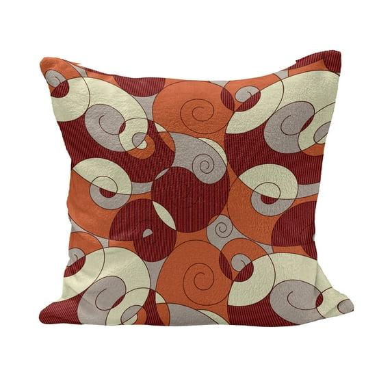 Abstract Fluffy Throw Pillow Cushion Cover, Abstract Bold Spiral Motifs Circled Modern Pattern with Stripe Details, Decorative Square Accent Pillow Case, 28" x 28", Orange Ruby Ivory, by Ambesonne