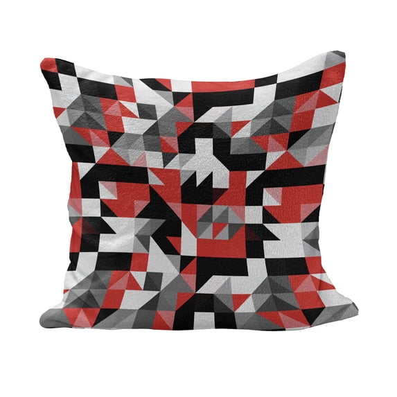 Abstract Fluffy Throw Pillow Cushion Cover, Abstract Geometric Half Triangles Squares Maze Inspired Image, Decorative Square Accent Pillow Case, 24" x 24", Charcoal Grey White, by Ambesonne