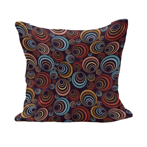 Abstract Fluffy Throw Pillow Cushion Cover, Circular Spiral Oval Geometric Round with Swirls Retro Graphic, Decorative Square Accent Pillow Case, 28" x 28", Multicolor, by Ambesonne