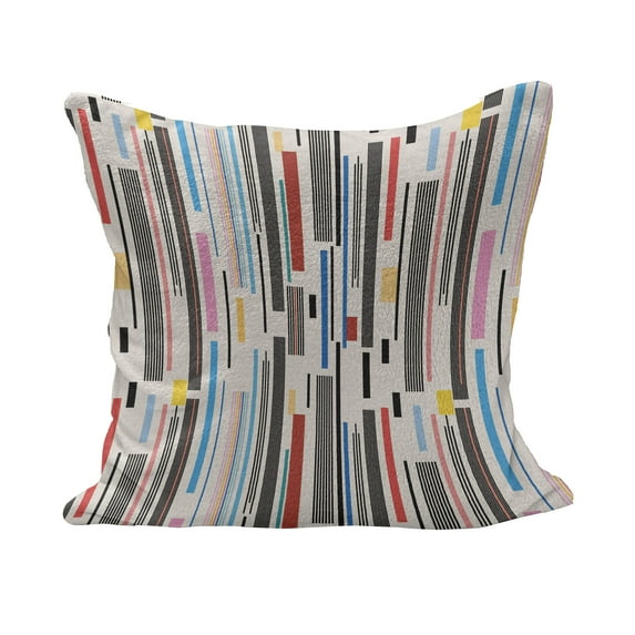 Abstract Fluffy Throw Pillow Cushion Cover, Colorful Graphic Pattern of Various Stripes Vintage Creative Composition Grungy, Decorative Square Accent Pillow Case, 24" x 24", Multicolor, by Ambesonne